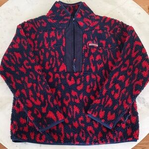 Vineyard Vines Navy and Red Patterned Fleece Sweatshirt